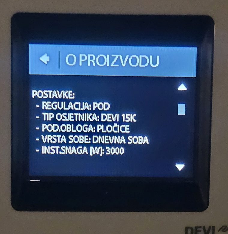 Zaslon termostata DEVI: INST.SNAGA 3000 W