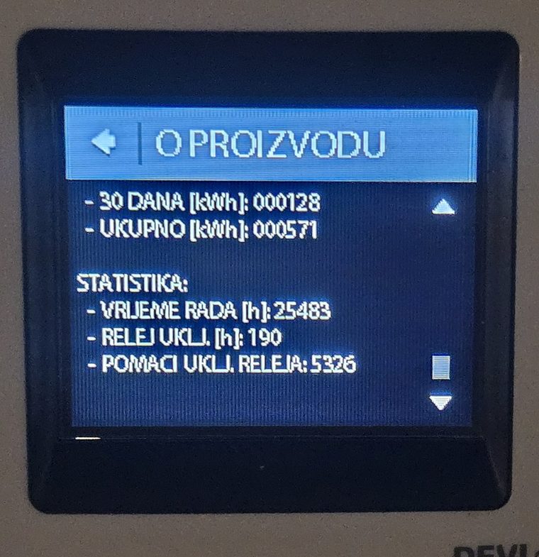 Statistika termostata DEVI